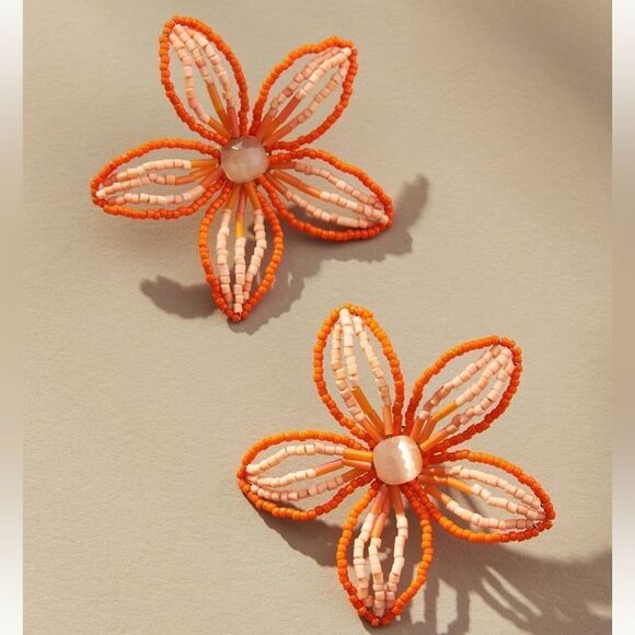 Beaded Floral Post Earrings - Picture 1 of 3